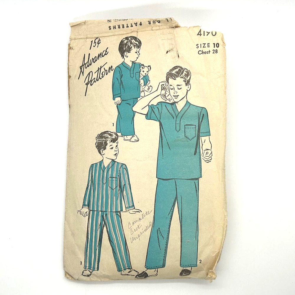 Advance Vintage 1940's Pattern #4190 Boys Pajamas‎ Size 10